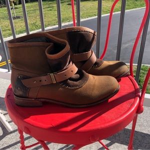 Caterpillar CAT Rita Buckle Ankle brown suede/canvas Boots Sz 6.5